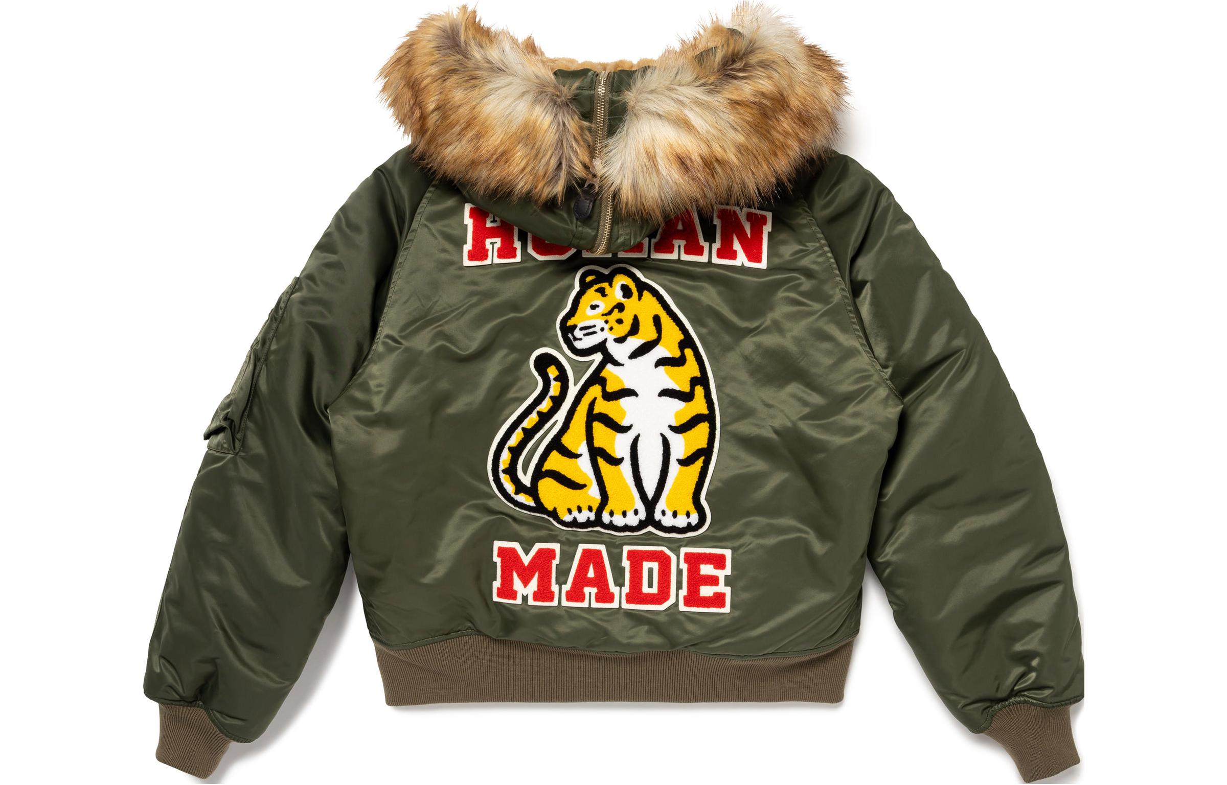HUMAN MADE FW23 Tiger Patch Gold Logo Hooded Bomber Jacket Unisex. HM26JK027
