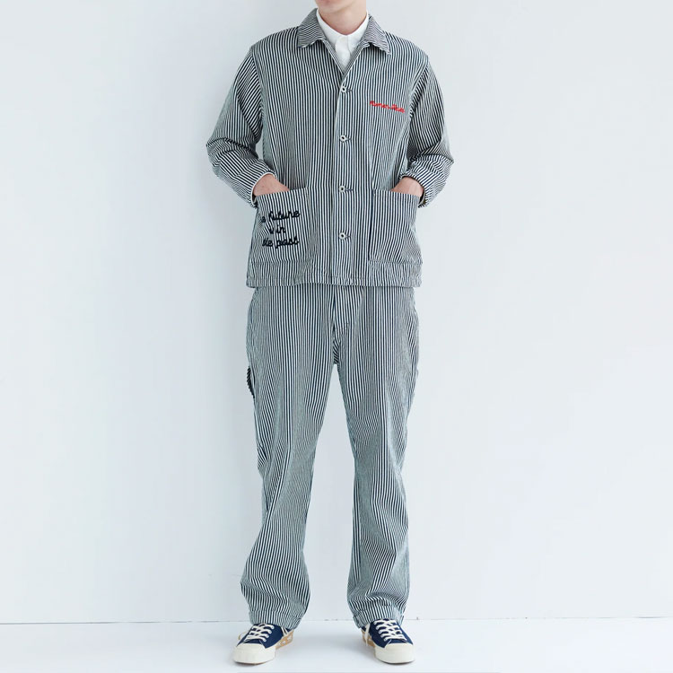 Shop HUMAN MADE FW23 Unisex Indigo Striped Straight-Leg Casual Pants. HM26PT009