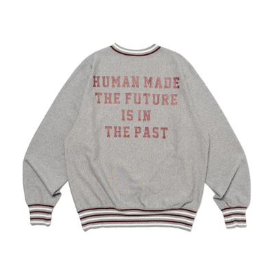 HUMAN MADE FW23 Unisex Logo Embroidered Crewneck Sweatshirt with Striped Hem. HM26CS027