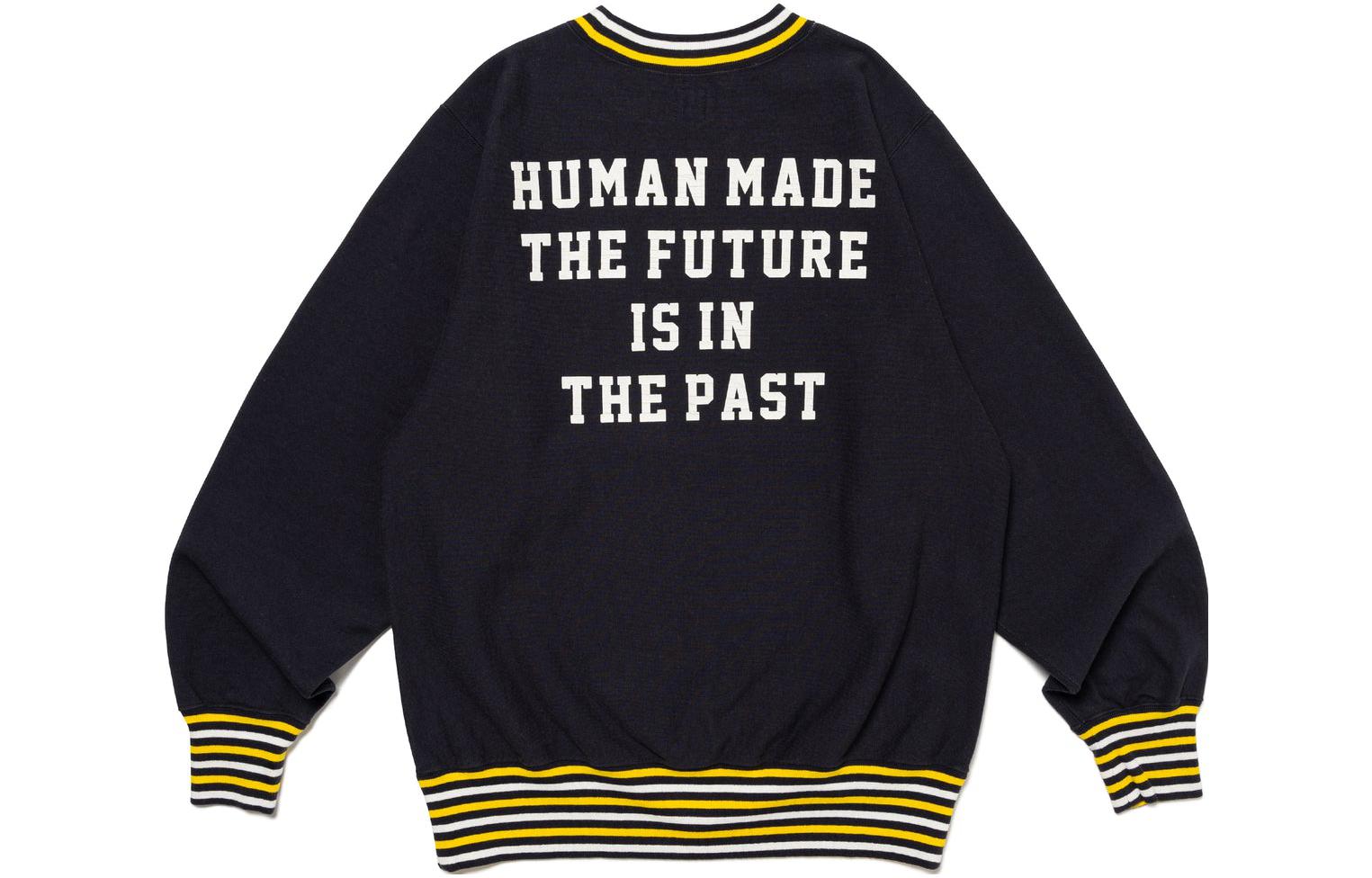 Order HUMAN MADE FW23 男女同款徽标刺绣条纹下摆圆领卫衣。 HM26CS027
