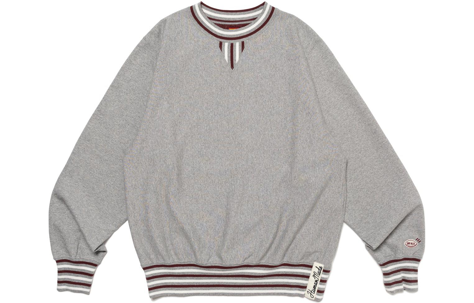 Purchase HUMAN MADE FW23 男女同款徽标刺绣条纹下摆圆领卫衣。 HM26CS027