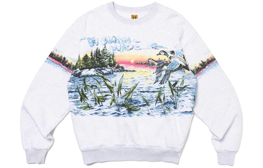 HUMAN MADE FW23 Watercolor Graphic Cotton Crewneck Sweatshirt Unisex - Grey HM26CS025