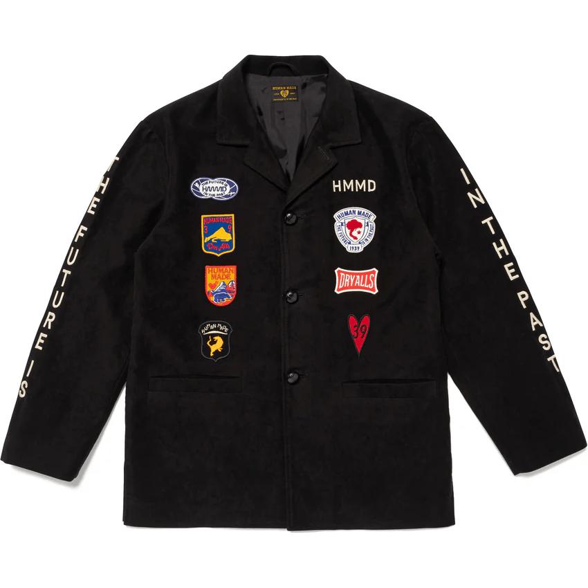 Human Made FW24 Black Unisex Jacket with Unique Patch Logo and Three-Button Closure HM28JK022