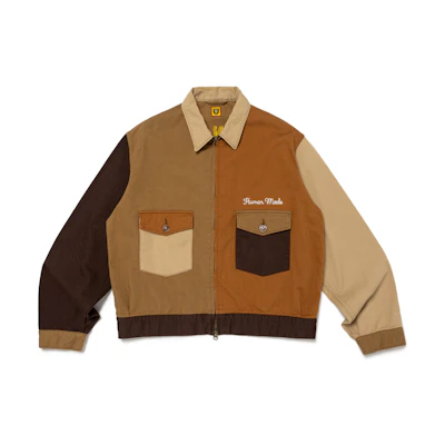 HUMAN MADE FW24 Brown Zip-Up Jacket with Embroidered Logo and Heart Buttons Unisex. HM28JK012