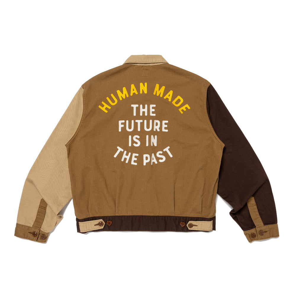 Lookbook HUMAN MADE FW24 Brown Zip-Up Jacket with Embroidered Logo and Heart Buttons Unisex. HM28JK012