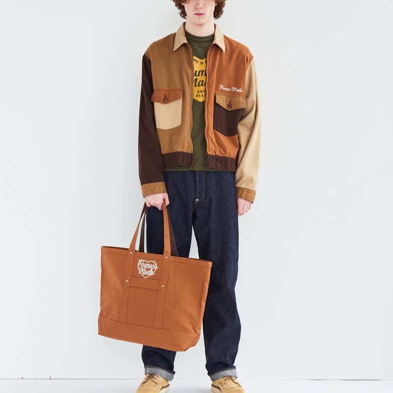 Shop HUMAN MADE FW24 Brown Zip-Up Jacket with Embroidered Logo and Heart Buttons Unisex. HM28JK012