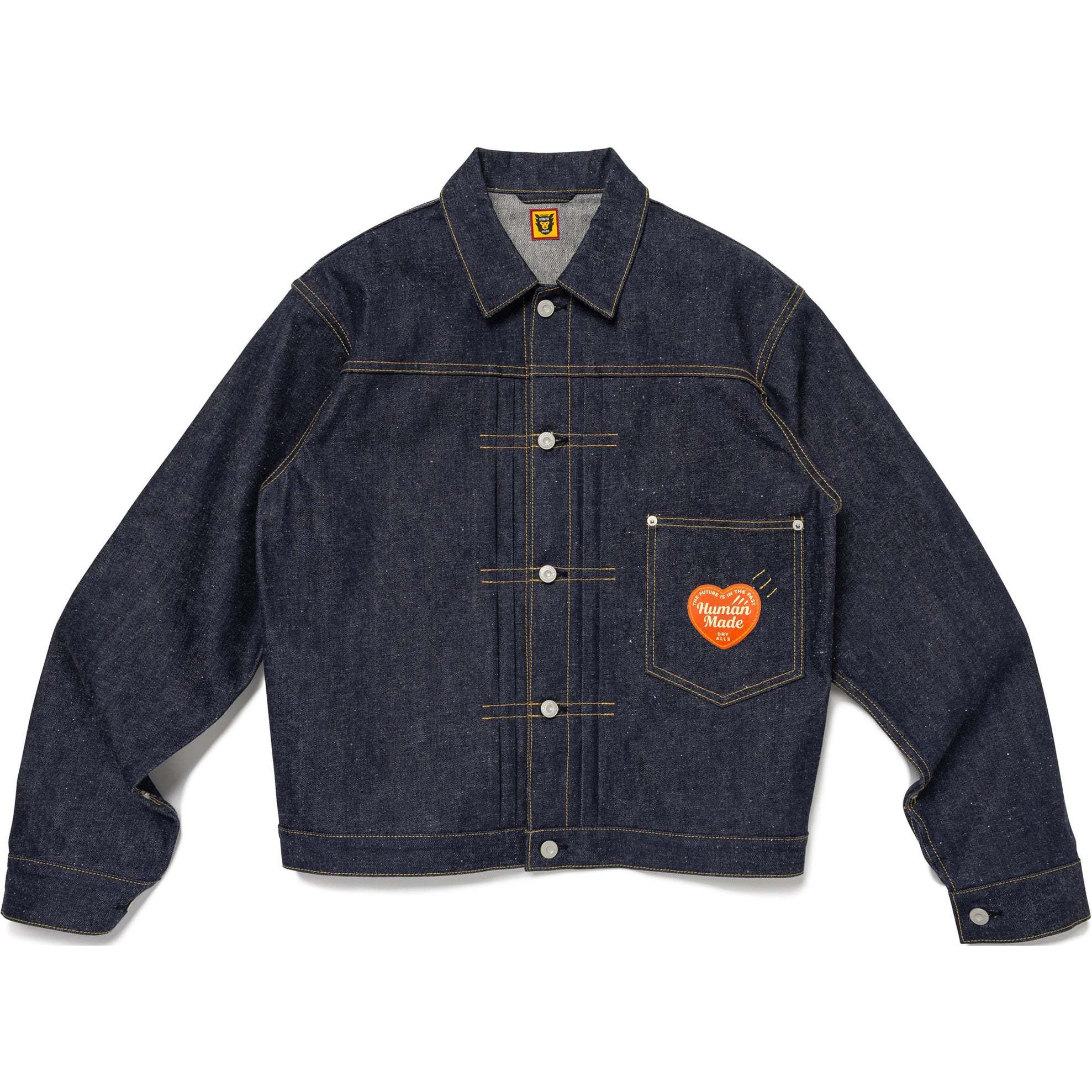 HUMAN MADE FW24 Denim Jacket Heart Logo Patch Unisex Casual Indigo Blue. HM28JK005