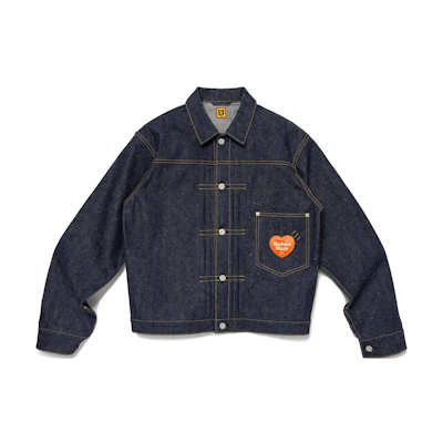 HUMAN MADE FW24 Denim Jacket Heart Logo Patch Unisex Casual Indigo Blue. HM28JK005
