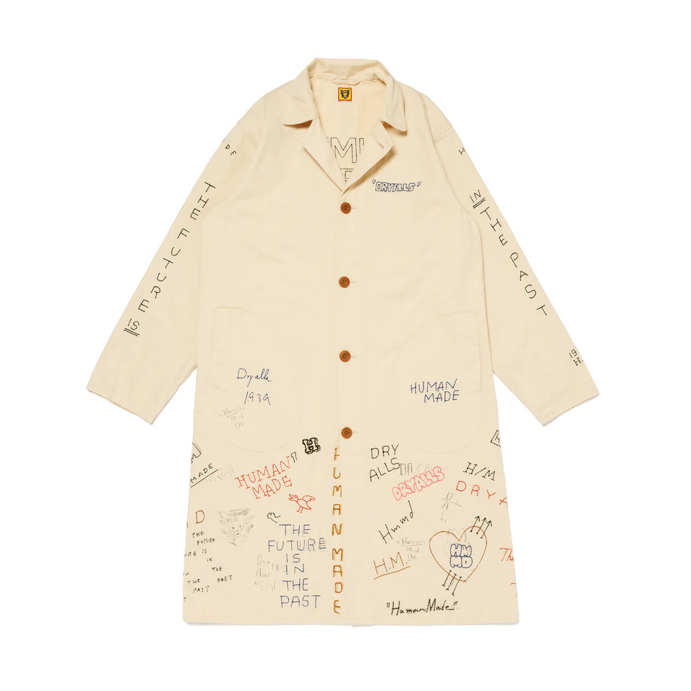 HUMAN MADE FW24 Hand-Drawn Print Button-Up Trench Coat Unisex Light Brown HM28JK015
