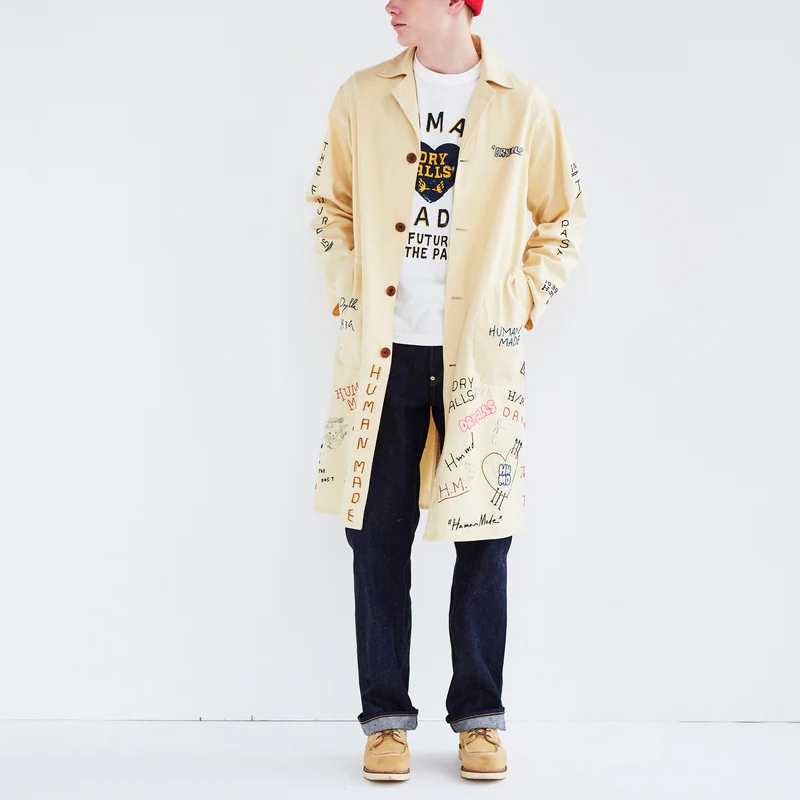 HUMAN MADE FW24 Hand-Drawn Print Button-Up Trench Coat Unisex Light Brown HM28JK015 圖 5