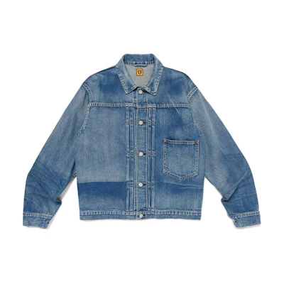HUMAN MADE FW24 Indigo Denim Jacket Heart Embroidery Unisex Vintage Style HM28JK007