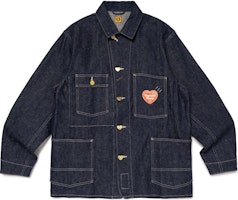 HUMAN MADE FW24 Indigo Denim Jacket with Heart Button Logo Patch Unisex Casual Style HM28JK001 HUMAN MADE FW24 Indigo Denim Jacket with Heart Button Logo Patch Unisex Casual Style HM28JK001