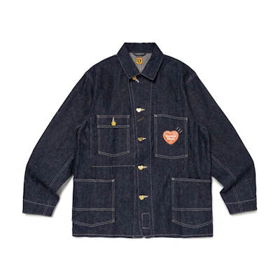 HUMAN MADE FW24 Indigo Denim Jacket with Heart Button Logo Patch Unisex Casual Style HM28JK001