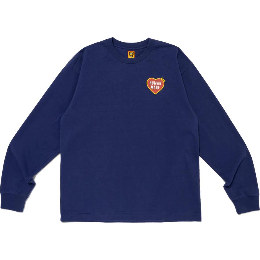 Shop HUMAN MADE FW24 Camiseta Unisex Manga Larga con Logo Estampado Ribeteado. HM28CS038