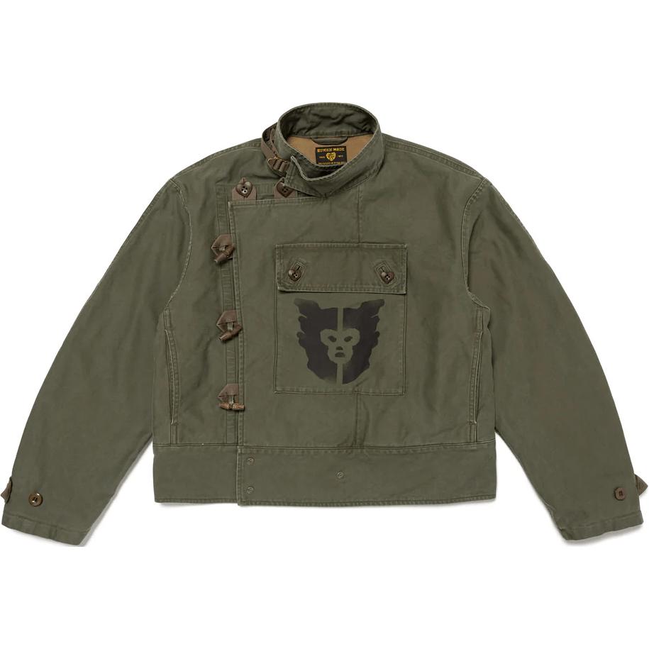 HUMAN MADE FW24 Military Style Heart Button Olive Brown Short Jacket Unisex HM28JK020