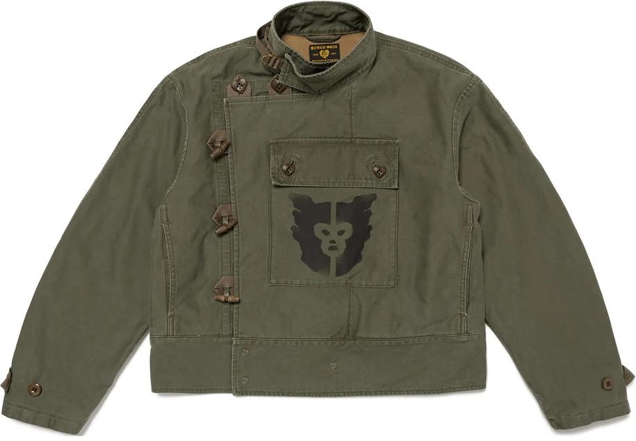 human-made-fw-24-military-style-heart-button-olive-brown-short-jacket-unisex-hm-28-jk-020