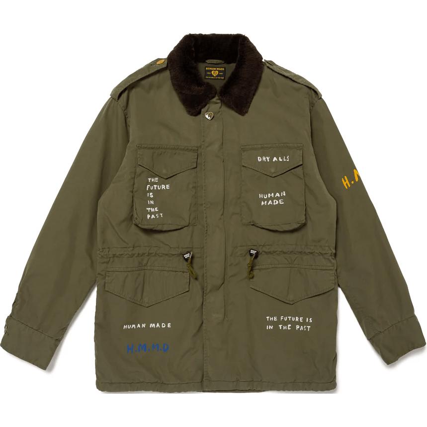 Order HUMAN MADE FW24 Olive Green Snake Collar Zip Jacket Unisex with Hand-Drawn Prints HM28JK021