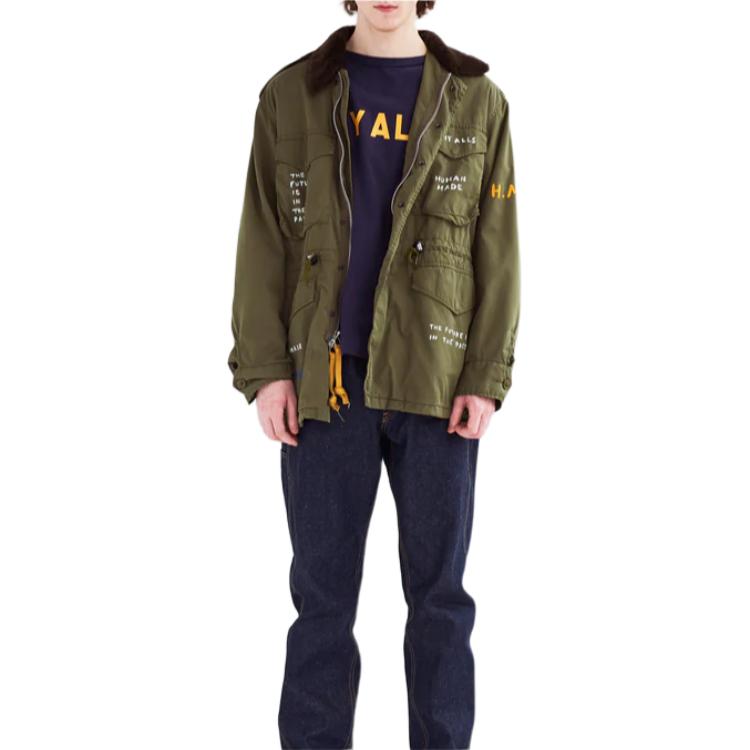 Shop HUMAN MADE FW24 Olive Green Snake Collar Zip Jacket Unisex with Hand-Drawn Prints HM28JK021