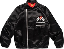 HUMAN MADE FW24 Racing Jacket Black Cartoon Duck Embroidery Satin Unisex Jacket. HM28JK048 HUMAN MADE FW24 Racing Jacket Black Cartoon Duck Embroidery Satin Unisex Jacket. HM28JK048