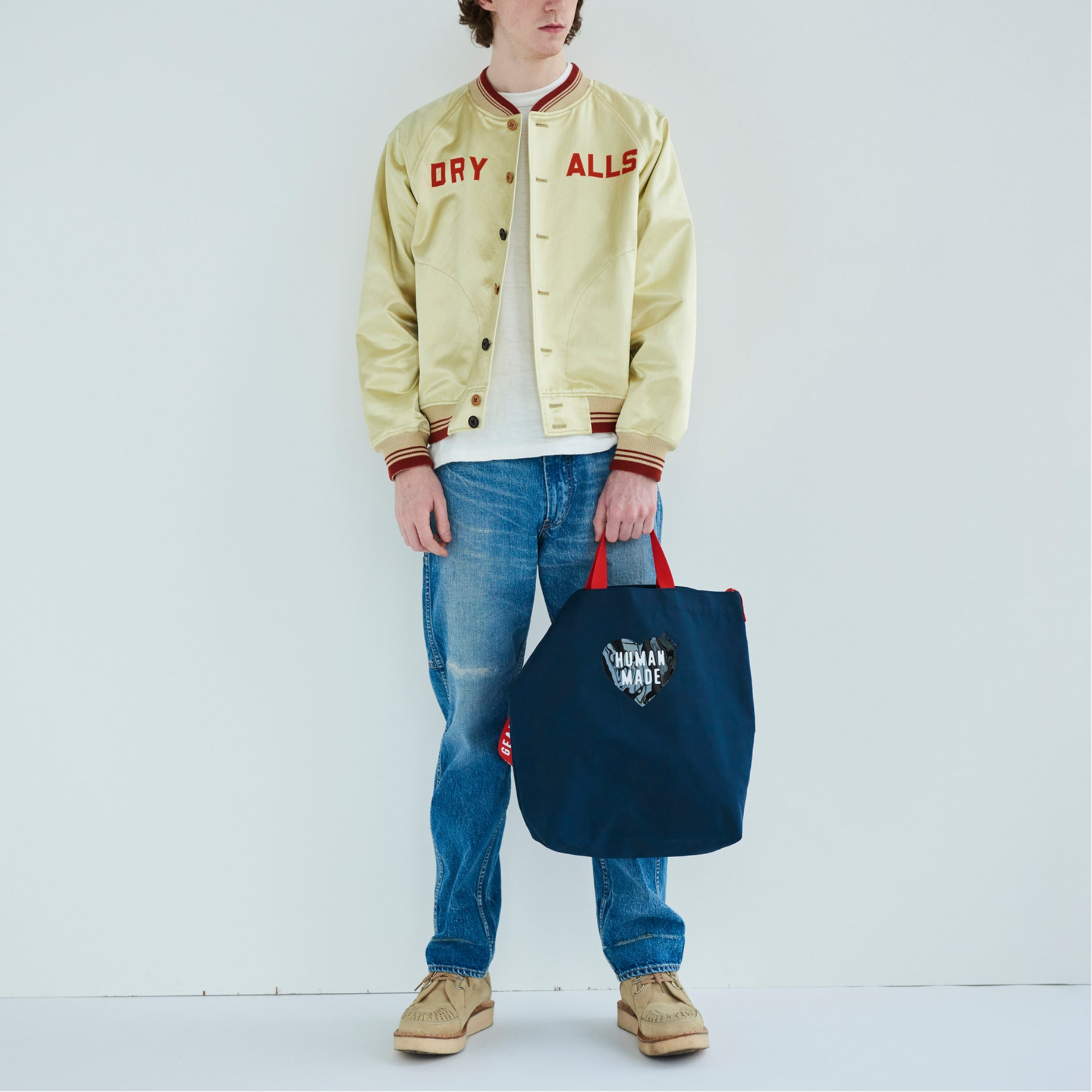 Shop HUMAN MADE FW24 Retro Button Ribbed Letter Embroidery Jacket Yellow Unisex. HM28JK017