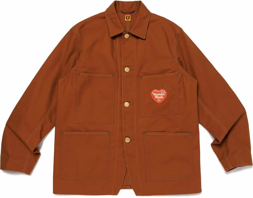 human-made-fw-24-unisex-brown-heart-logo-pocket-button-up-jacket-hm-28-jk-011