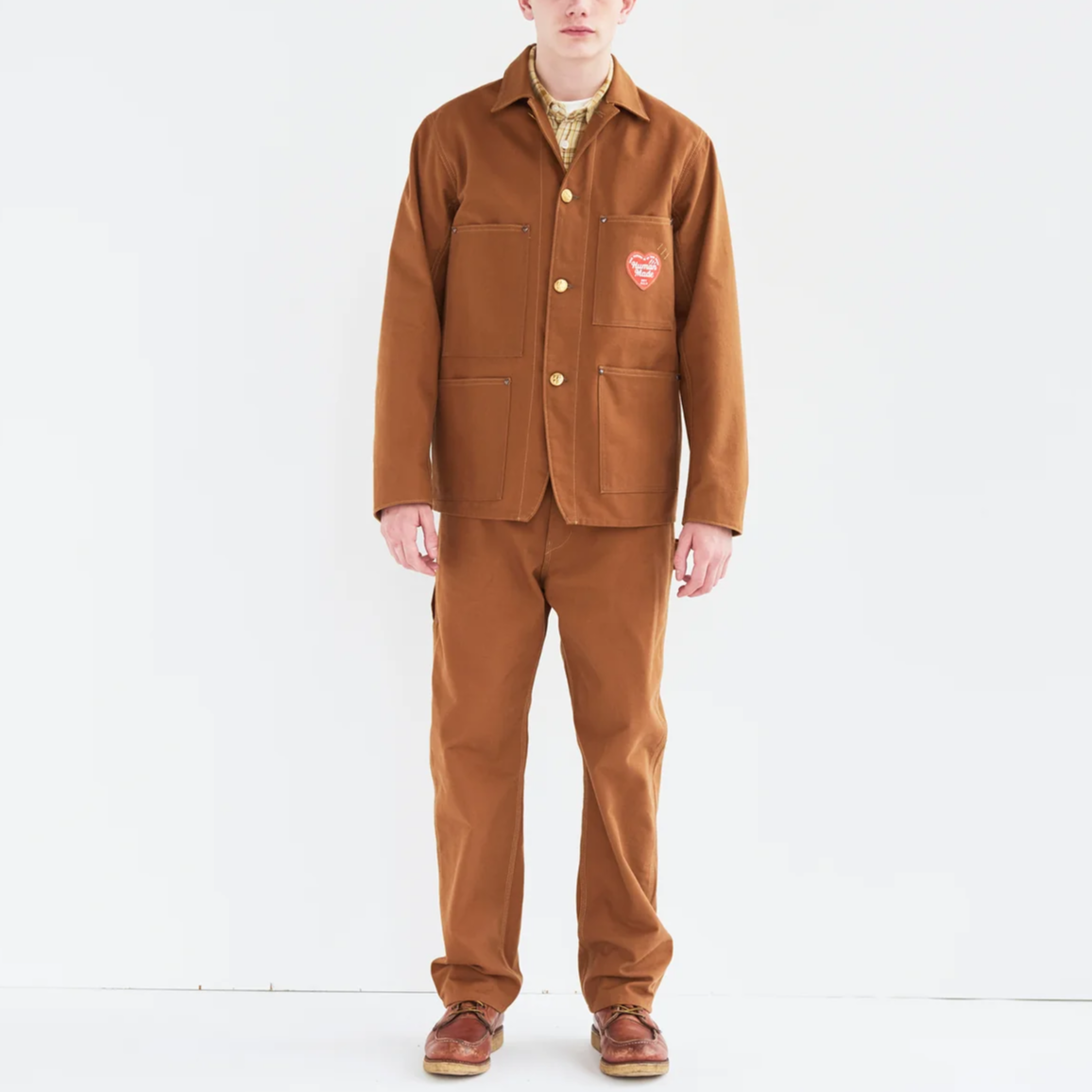Shop HUMAN MADE FW24 Unisex Brown Heart Logo Pocket Button-Up Jacket. HM28JK011