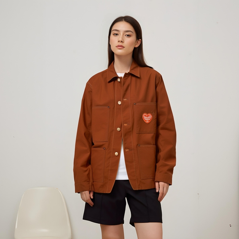 Purchase HUMAN MADE FW24 Unisex Brown Heart Logo Pocket Button-Up Jacket. HM28JK011