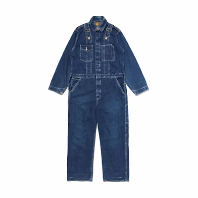 HUMAN MADE FW24 Unisex Denim Jumpsuit with Heart Embroidery and Multi Pockets Indigo. HM28JK003