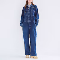 Shop HUMAN MADE FW24 Unisex Denim Jumpsuit with Heart Embroidery and Multi Pockets Indigo. HM28JK003