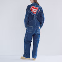 Purchase HUMAN MADE FW24 Unisex Denim Jumpsuit with Heart Embroidery and Multi Pockets Indigo. HM28JK003