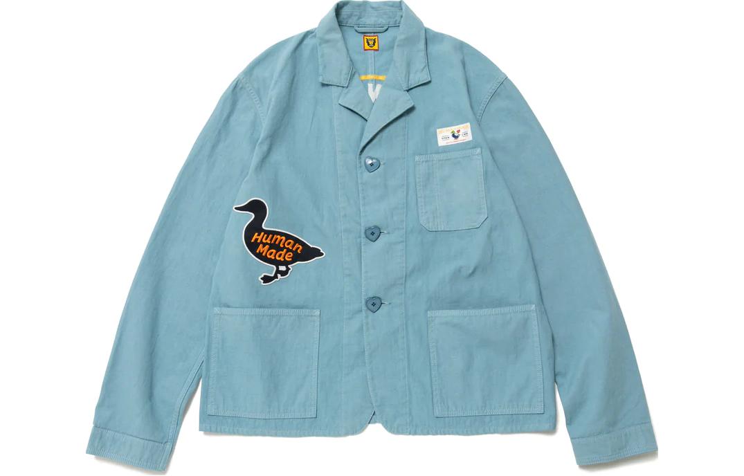 Order HUMAN MADE Graphic Print Button-Up Jacket Blue - HM25JK018