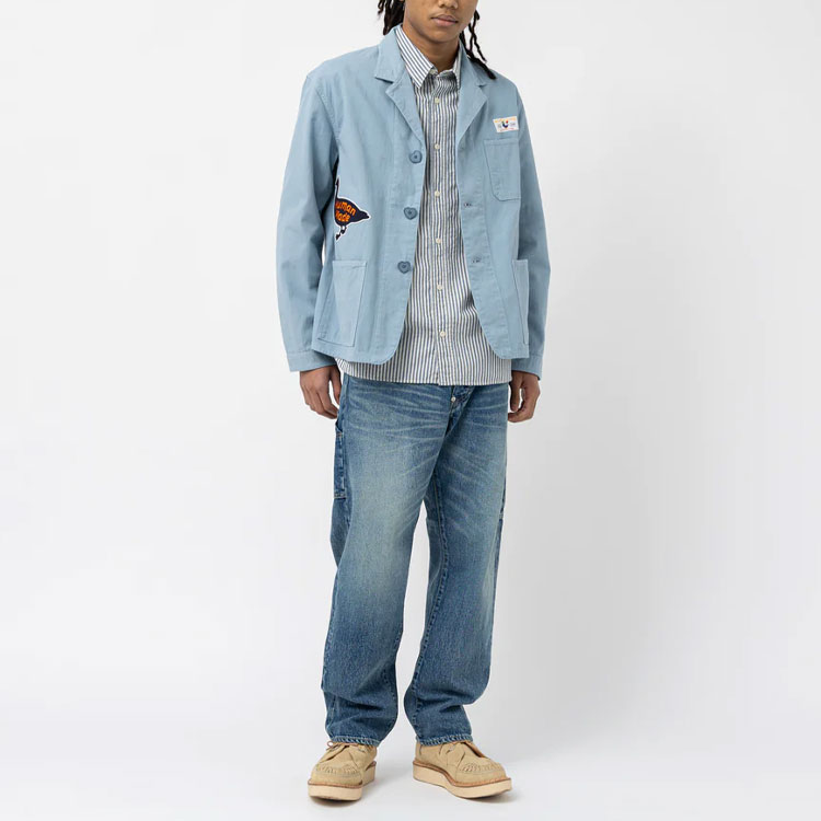 Shop HUMAN MADE Graphic Print Button-Up Jacket Blue - HM25JK018