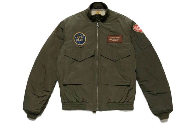 Human Made Green Varsity Satin Jacket with Logo Embroidery for Men HM21JK001