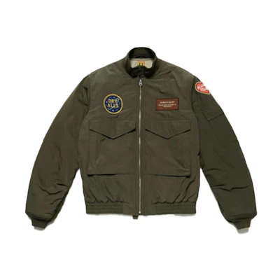 Human Made Green Varsity Satin Jacket with Logo Embroidery for Men HM21JK001
