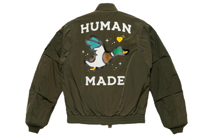 Lookbook Human Made 男款绿色刺绣标志缎面棒球夹克 HM21JK001