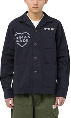 휴먼메이드 하트 로고 프린트 버튼업 긴팔 셔츠 - 유니섹스. HM25JK029 Shop 휴먼메이드 하트 로고 프린트 버튼업 긴팔 셔츠 - 유니섹스. HM25JK029