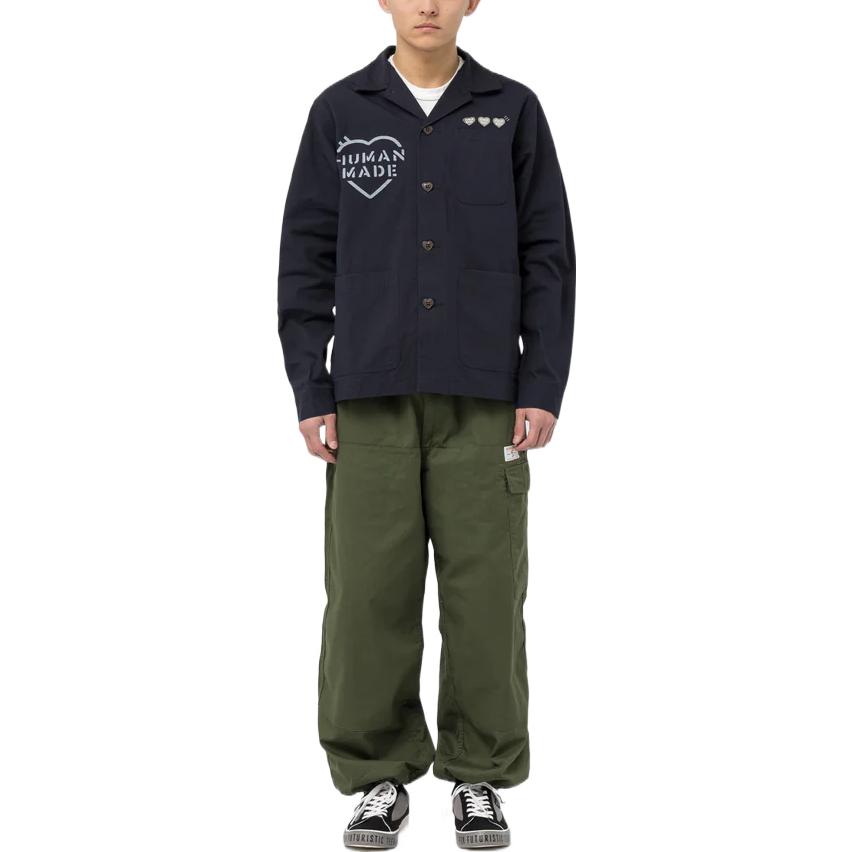 Sizing 휴먼메이드 하트 로고 프린트 버튼업 긴팔 셔츠 - 유니섹스. HM25JK029