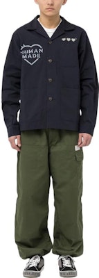 휴먼메이드 하트 로고 프린트 버튼업 긴팔 셔츠 - 유니섹스. HM25JK029 Sizing 휴먼메이드 하트 로고 프린트 버튼업 긴팔 셔츠 - 유니섹스. HM25JK029