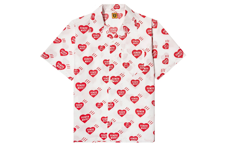 HUMAN MADE Heart Logo All-Over Print Unisex White Short Sleeve Shirt HM19SH011
