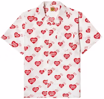 HUMAN MADE Heart Logo All-Over Print Unisex White Short Sleeve Shirt HM19SH011 HUMAN MADE Heart Logo All-Over Print Unisex White Short Sleeve Shirt HM19SH011