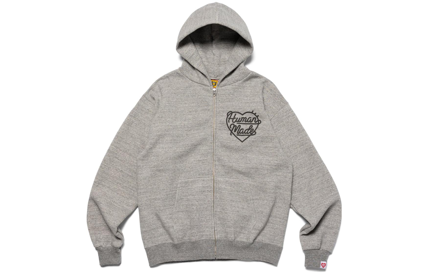 Cheap HUMAN MADE Heart Logo Embroidered Zip Hoodie Unisex HM24CS042