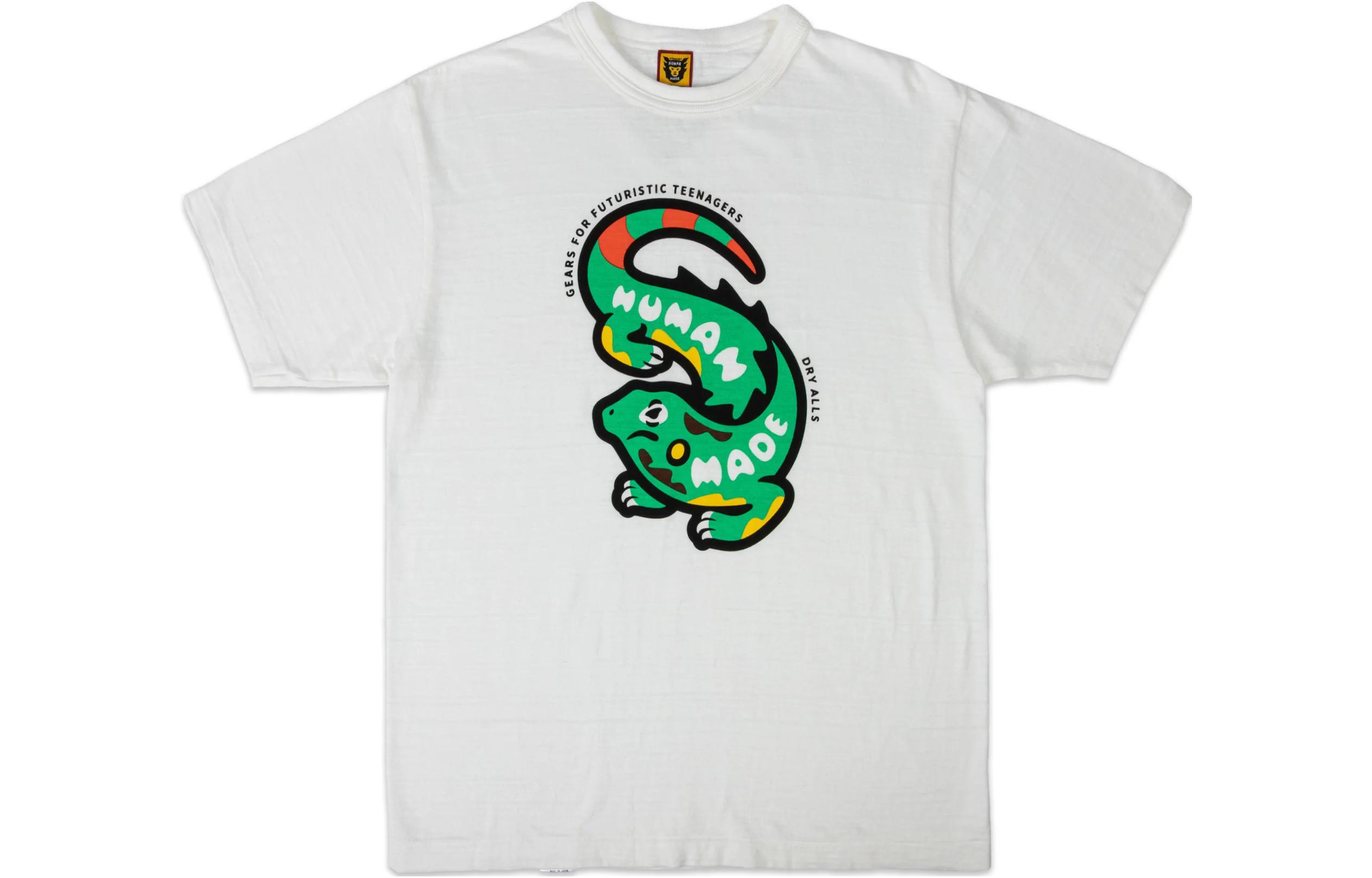 Order HUMAN MADE Kaos Pria Motif Lizard Crewneck Lengan Pendek Putih. HM23TE021-WHITE