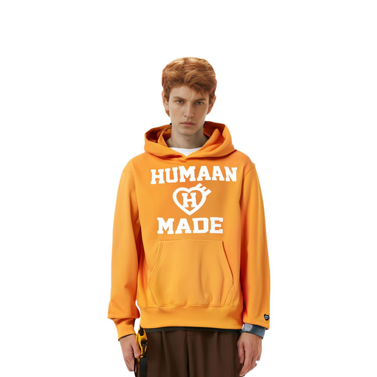 Shop HUMAN MADE 男士刺绣Logo印花套头连帽衫 HM22CS022