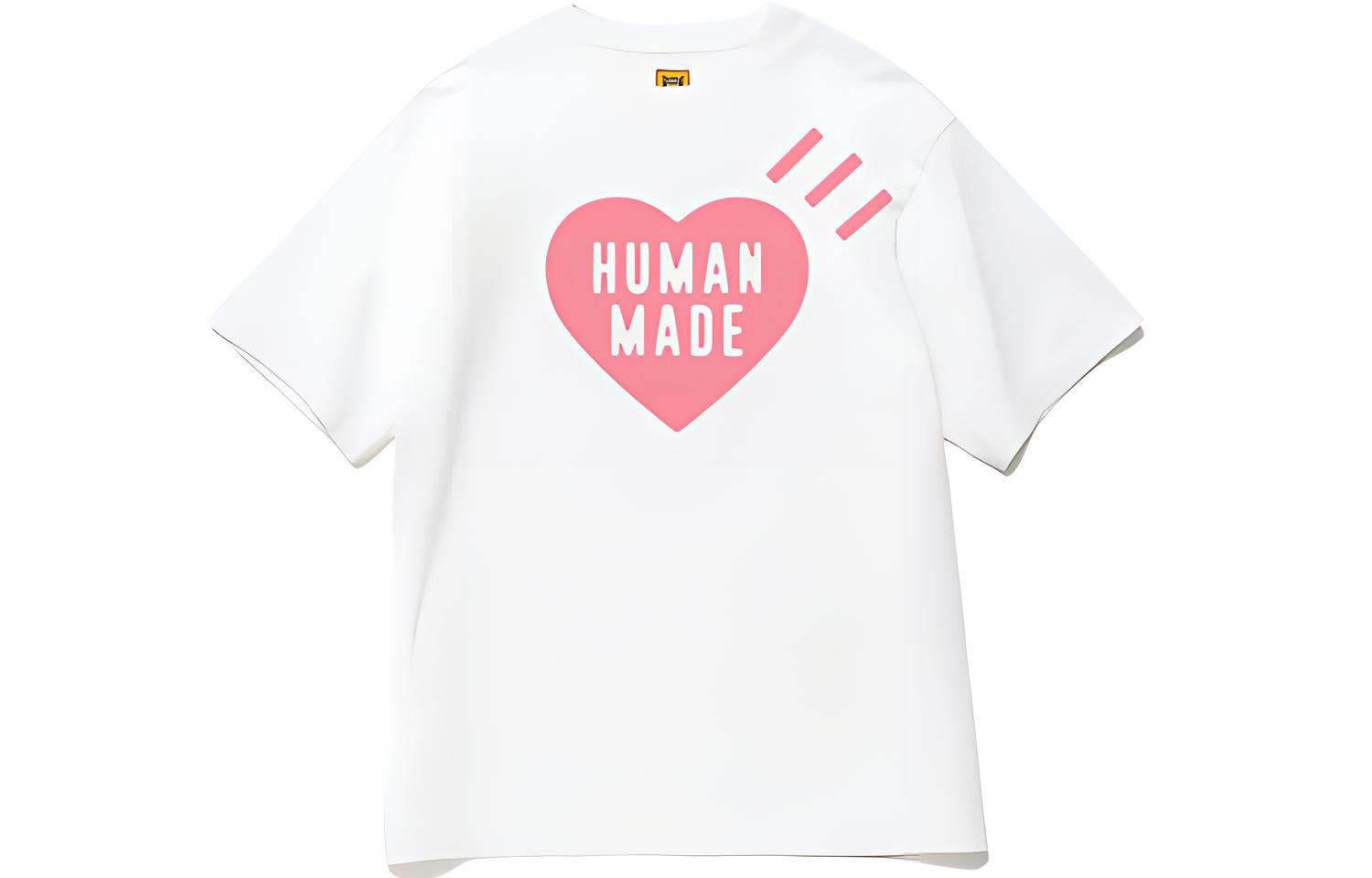 HUMAN MADE Pink Heart Logo Graphic Unisex Loose Fit Short Sleeve T-Shirt. HM25TE0520