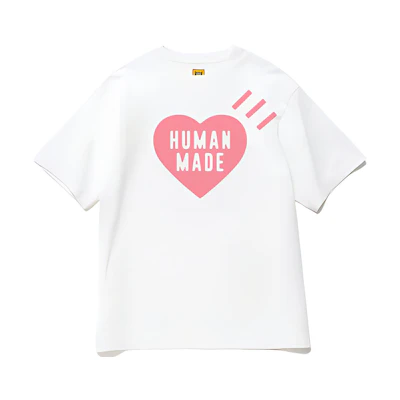 HUMAN MADE Pink Heart Logo Graphic Unisex Loose Fit Short Sleeve T-Shirt. HM25TE0520