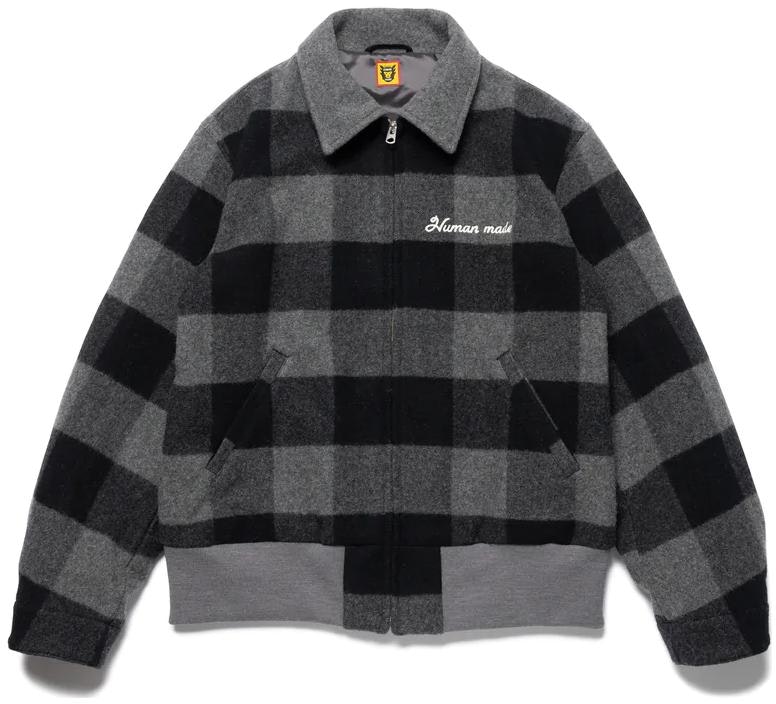 human-made-plaid-zip-up-jacket-with-cartoon-bear-print-unisex-casual-outerwear-hm-24-jk-019