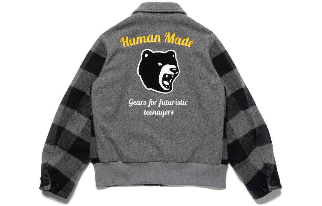 Lookbook HUMAN MADE 格纹拉链夹克卡通熊印花男女休闲外套 HM24JK019
