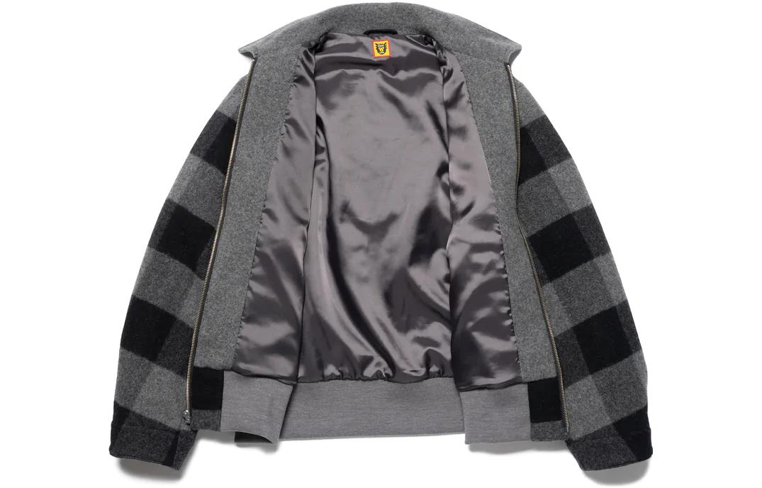 Shop HUMAN MADE 格纹拉链夹克卡通熊印花男女休闲外套 HM24JK019