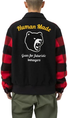 HUMAN MADE 格纹拉链夹克卡通熊印花男女休闲外套 HM24JK019 2