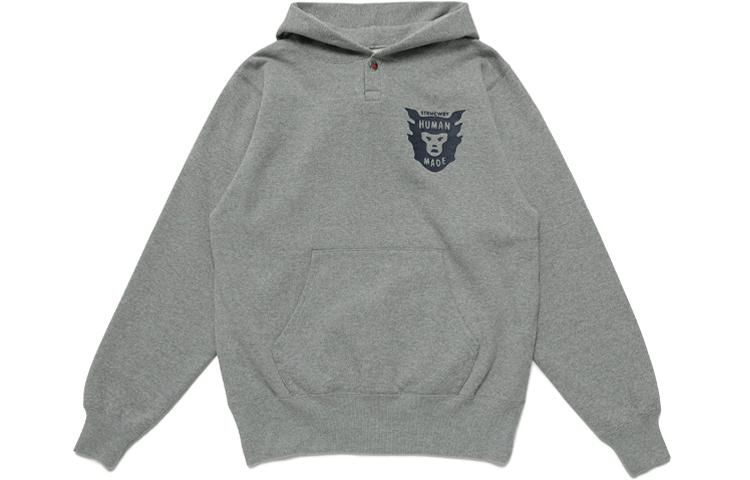 Human Made Snap Collar Logo Hooded Sweatshirt Unisex Grey HM23CS003